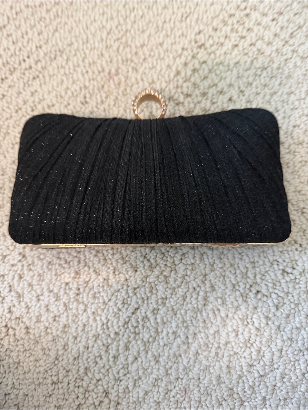 Elegant Black Evening Clutch with Rhinestone Ring - Picture 4 of 5
